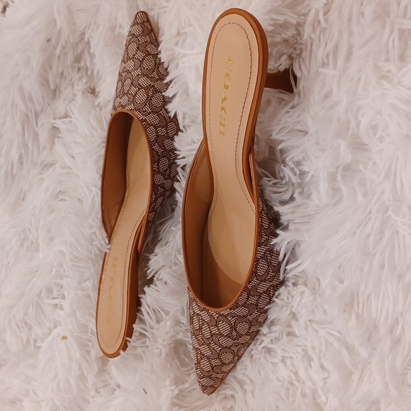 COACH Signature Jacquard Renn Mule Heels In Micro Signature Jacquard Print SZ 9 - Picture 10 of 16